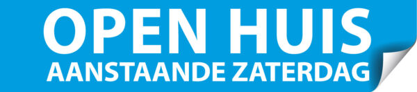 Sticker open huis aanstaande zaterdag blauw
