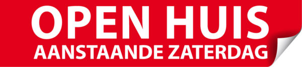 Sticker open huis aanstaande zaterdag rood